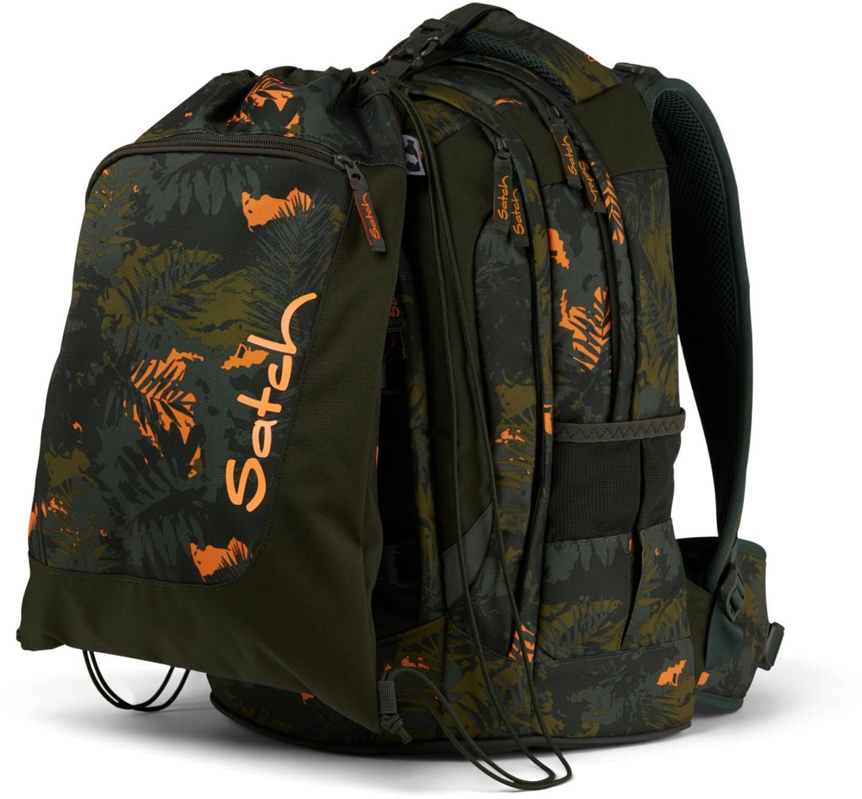 Turnbeutel Satch Gymbag Jurassic Jungle dunkelgrün orange Pflanzenprint