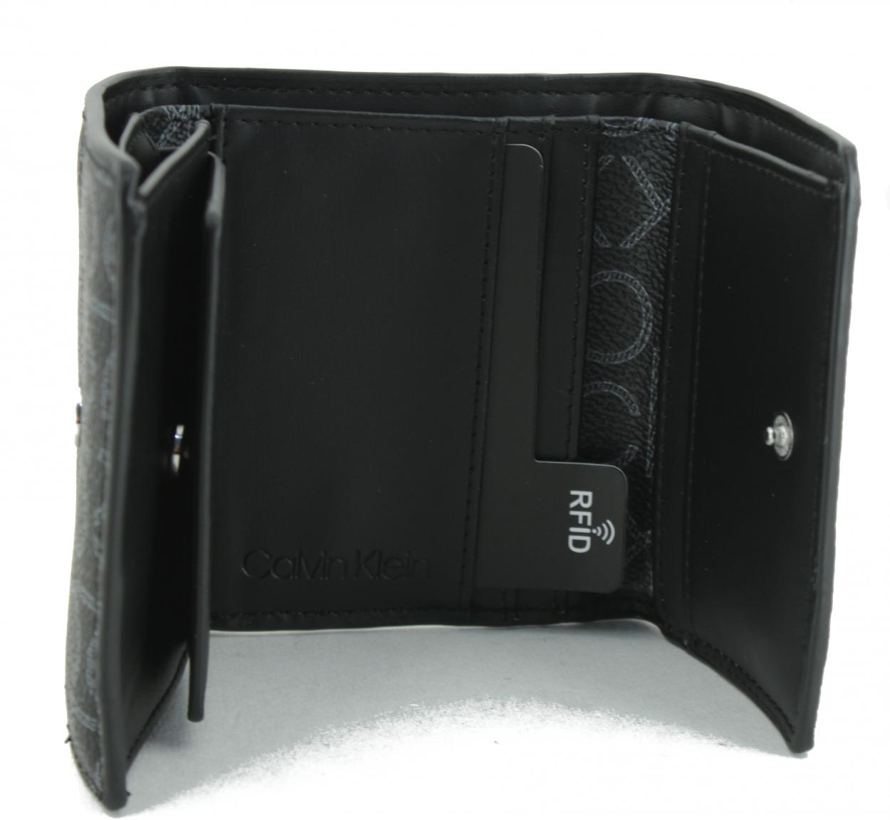 Überschlagbörse klein Calvin Klein Trifold XS Monogram Black Logo RFID