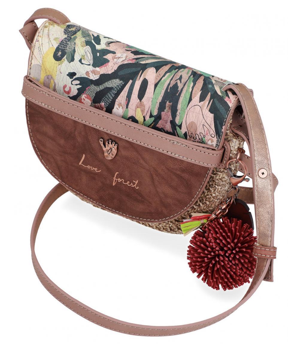 Überschlagtasche Anekke Jungle Raffia Bast beige bunt Bommel