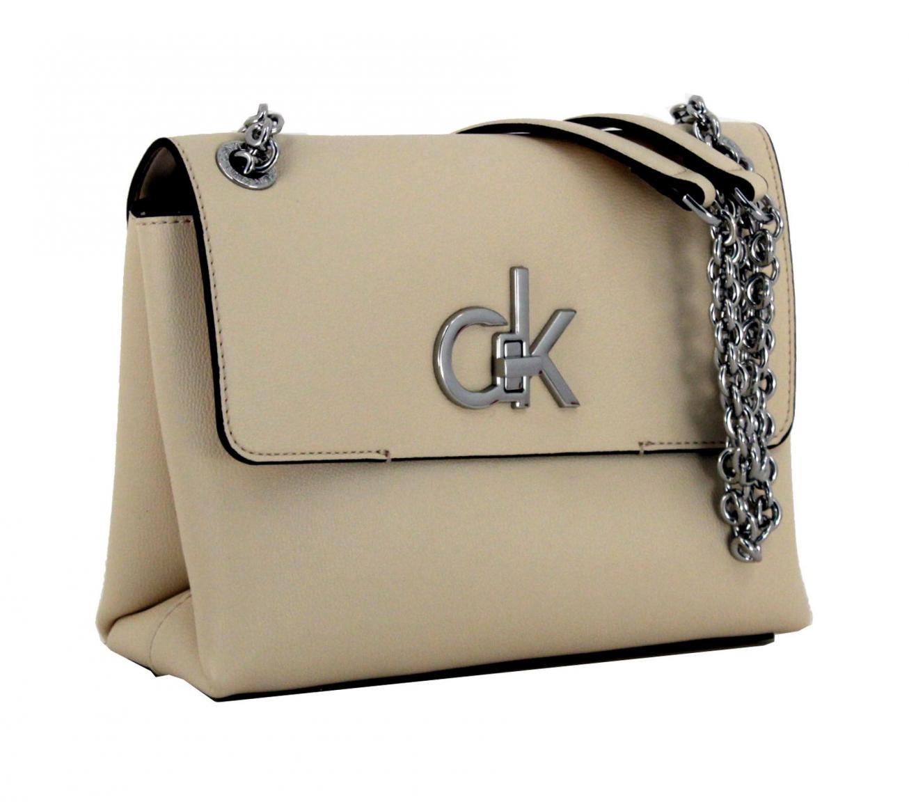 Überschlagtasche Calvin Klein Conv Crossbody Light Sand Kettenhenkel