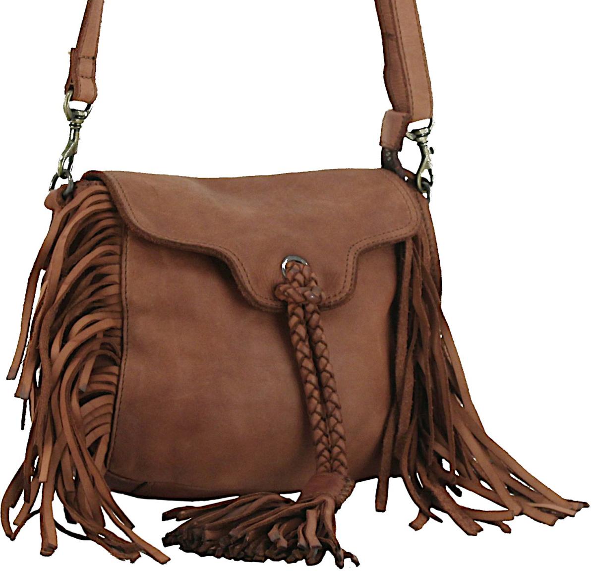 Überschlagtasche Fransen Harbour 2nd Cordelia Cognac braun Leder