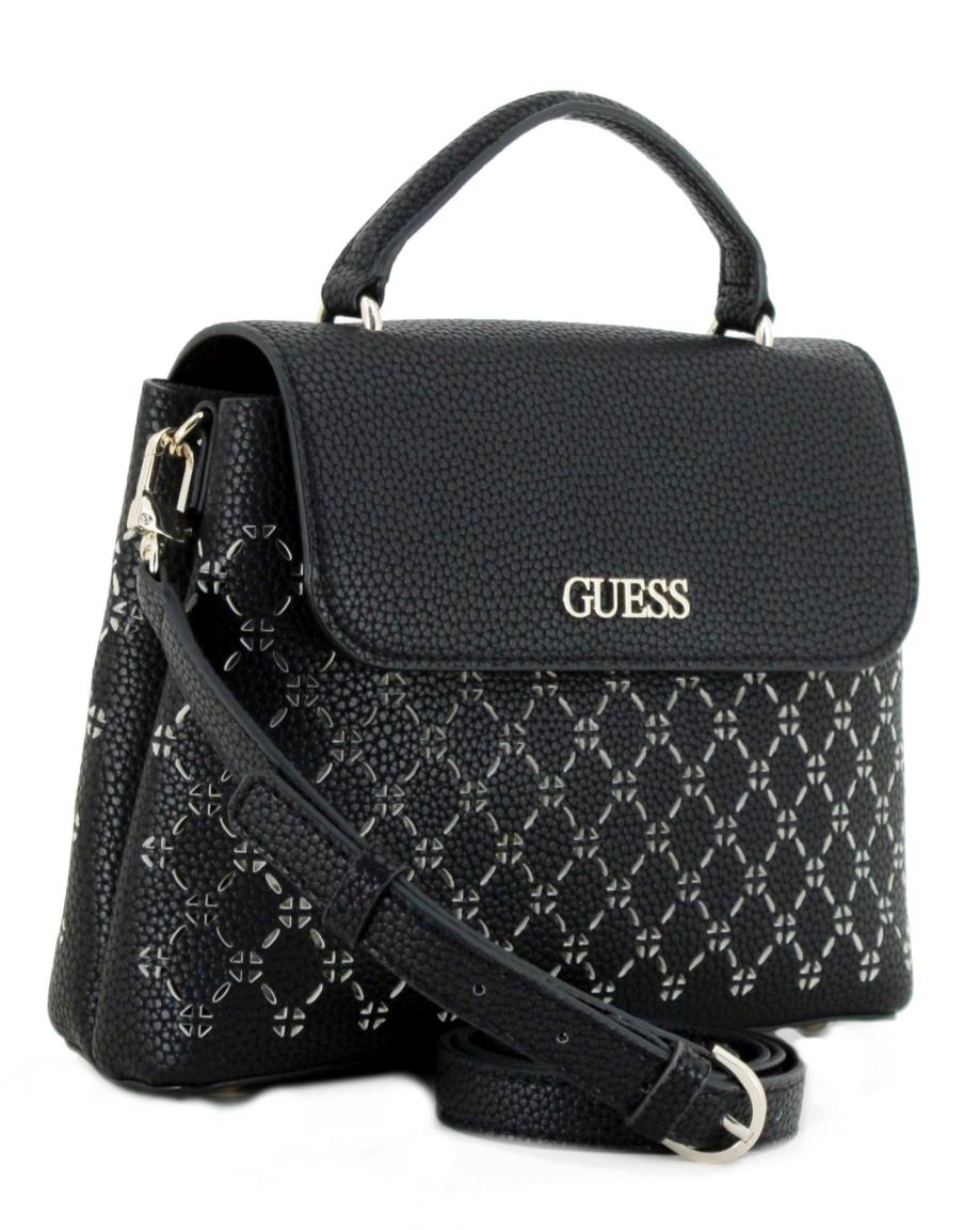 Überschlagtasche Guess Amara Black Cutout Muster Kurzgriff 