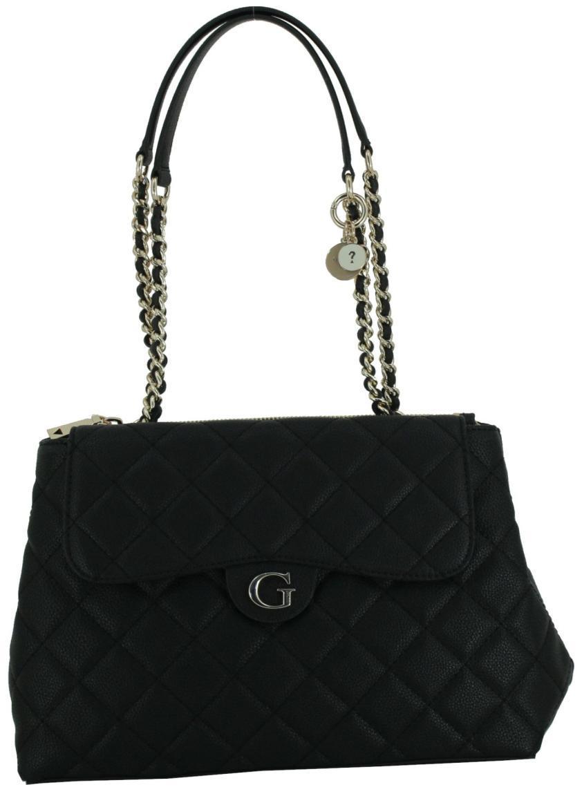 Überschlagtasche Guess Gillian Ketten Schwarz Markenemblem abgesteppt