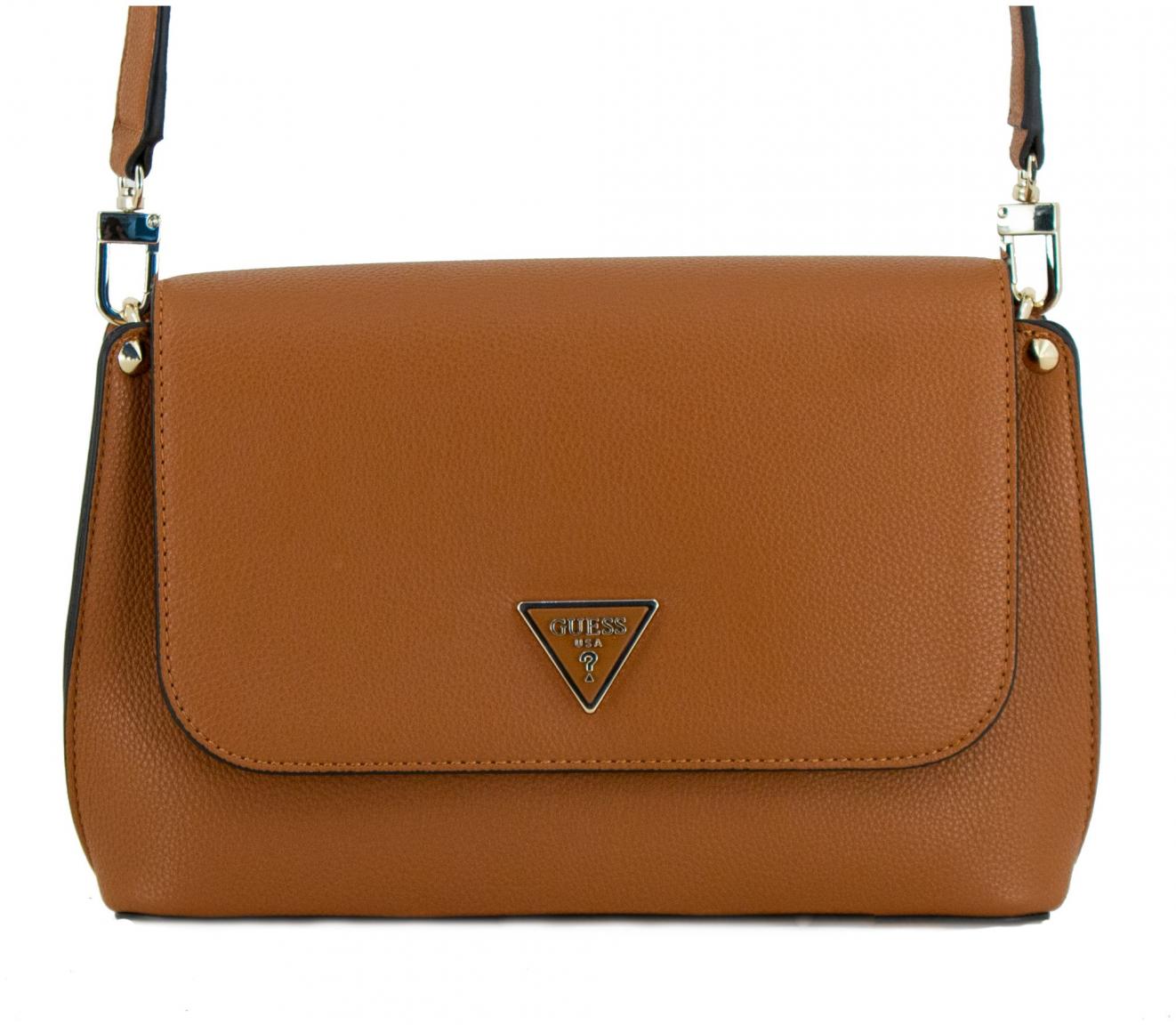 Überschlagtasche Guess Meridian Flap Crossbody Cognac braun genarbt