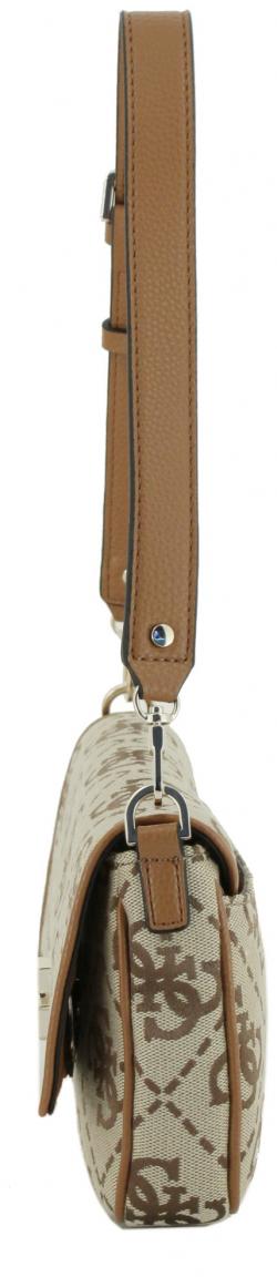 Überschlagtasche Jacquardgewebe braun beige Guess Circe Shoulder Bag Latte Logo