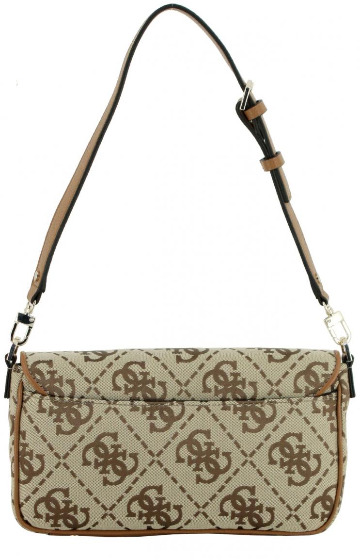 Überschlagtasche Jacquardgewebe braun beige Guess Circe Shoulder Bag Latte Logo