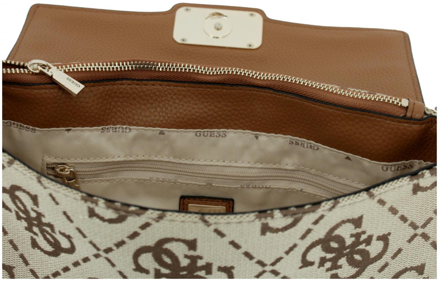 Überschlagtasche Jacquardgewebe braun beige Guess Circe Shoulder Bag Latte Logo