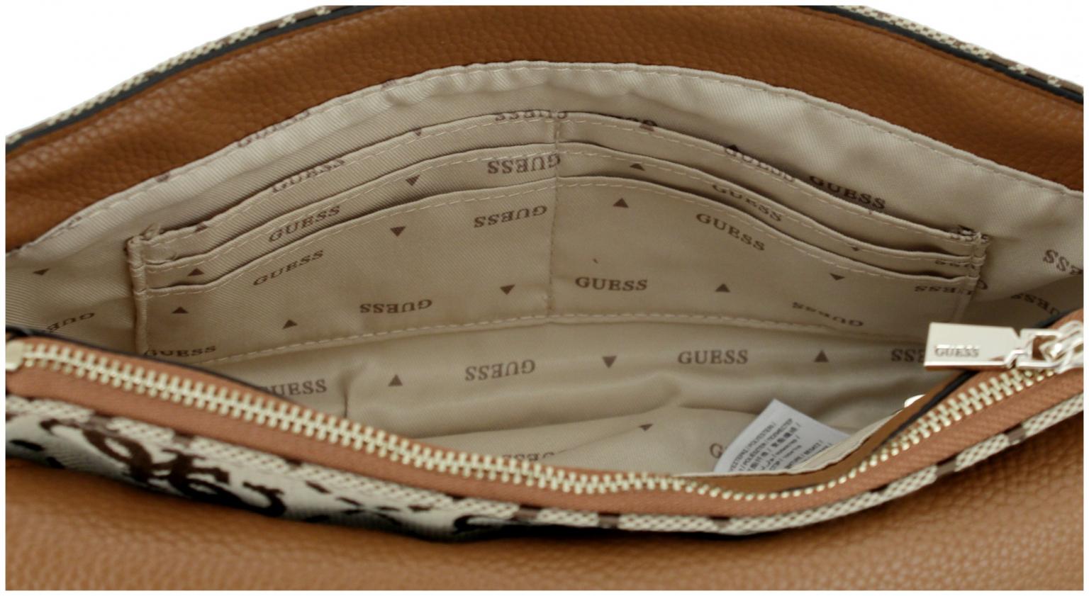 Überschlagtasche Jacquardgewebe braun beige Guess Circe Shoulder Bag Latte Logo