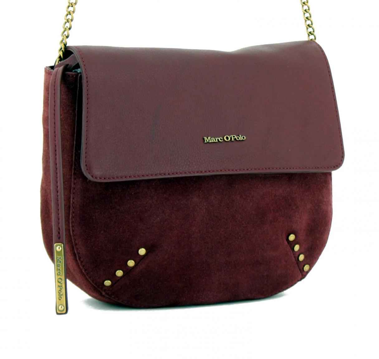 Überschlagtasche Marc OPolo Gloria Weinrot Veloursleder Nieten
