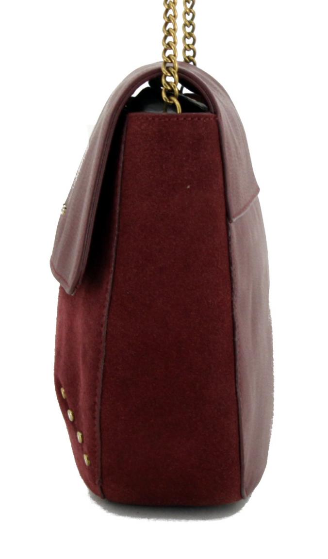 Überschlagtasche Marc OPolo Gloria Weinrot Veloursleder Nieten