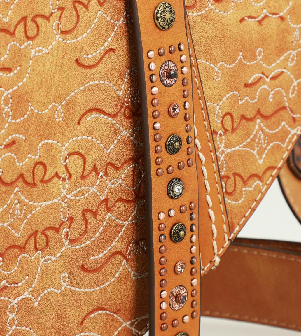 Überschlagtasche Sattel Anekke Arizona braun Nieten bestickt