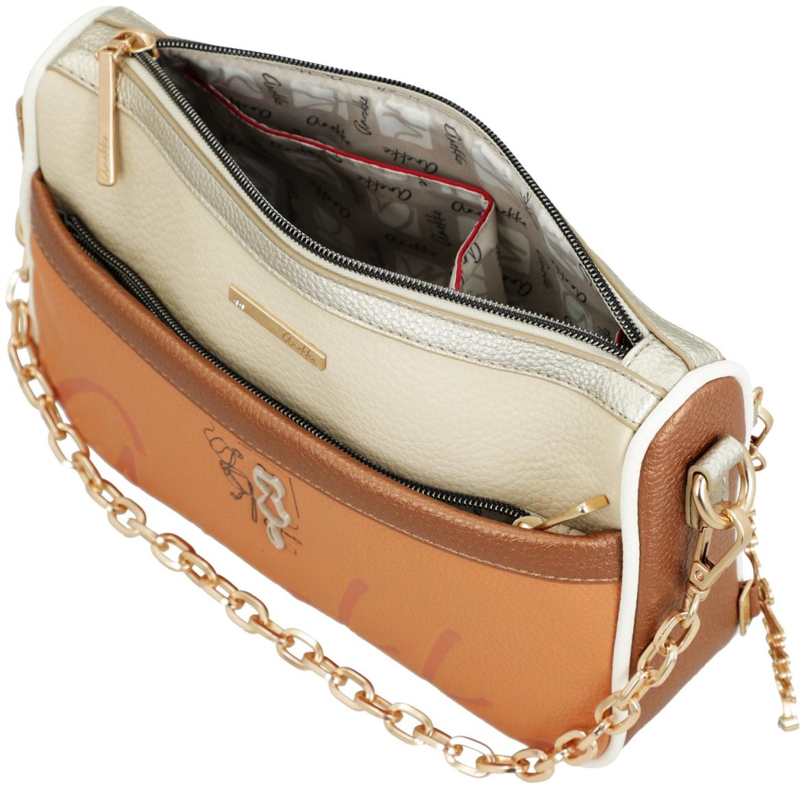 Umhängetasche Anekke Essentials Korallenrot Metallicprint orangebraun kupfer