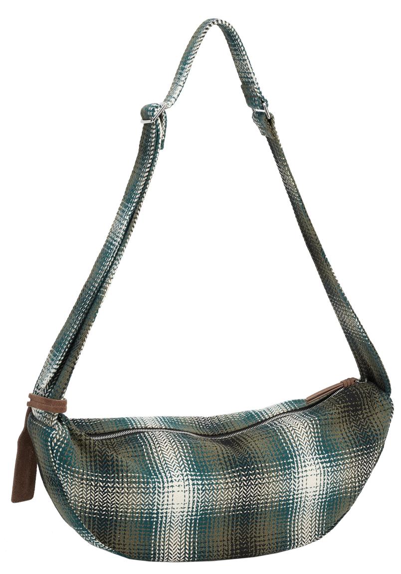 Umhängetasche Fischgrat kariert grün beige Les Visionnaires Zoe Check Jungle