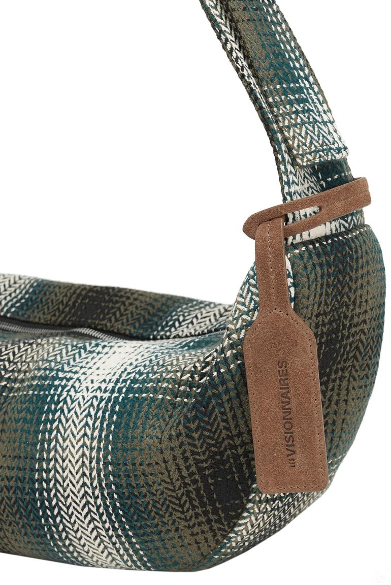Umhängetasche Fischgrat kariert grün beige Les Visionnaires Zoe Check Jungle
