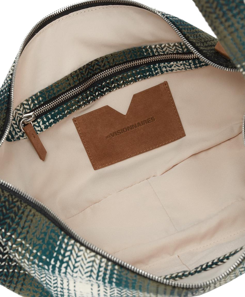 Umhängetasche Fischgrat kariert grün beige Les Visionnaires Zoe Check Jungle