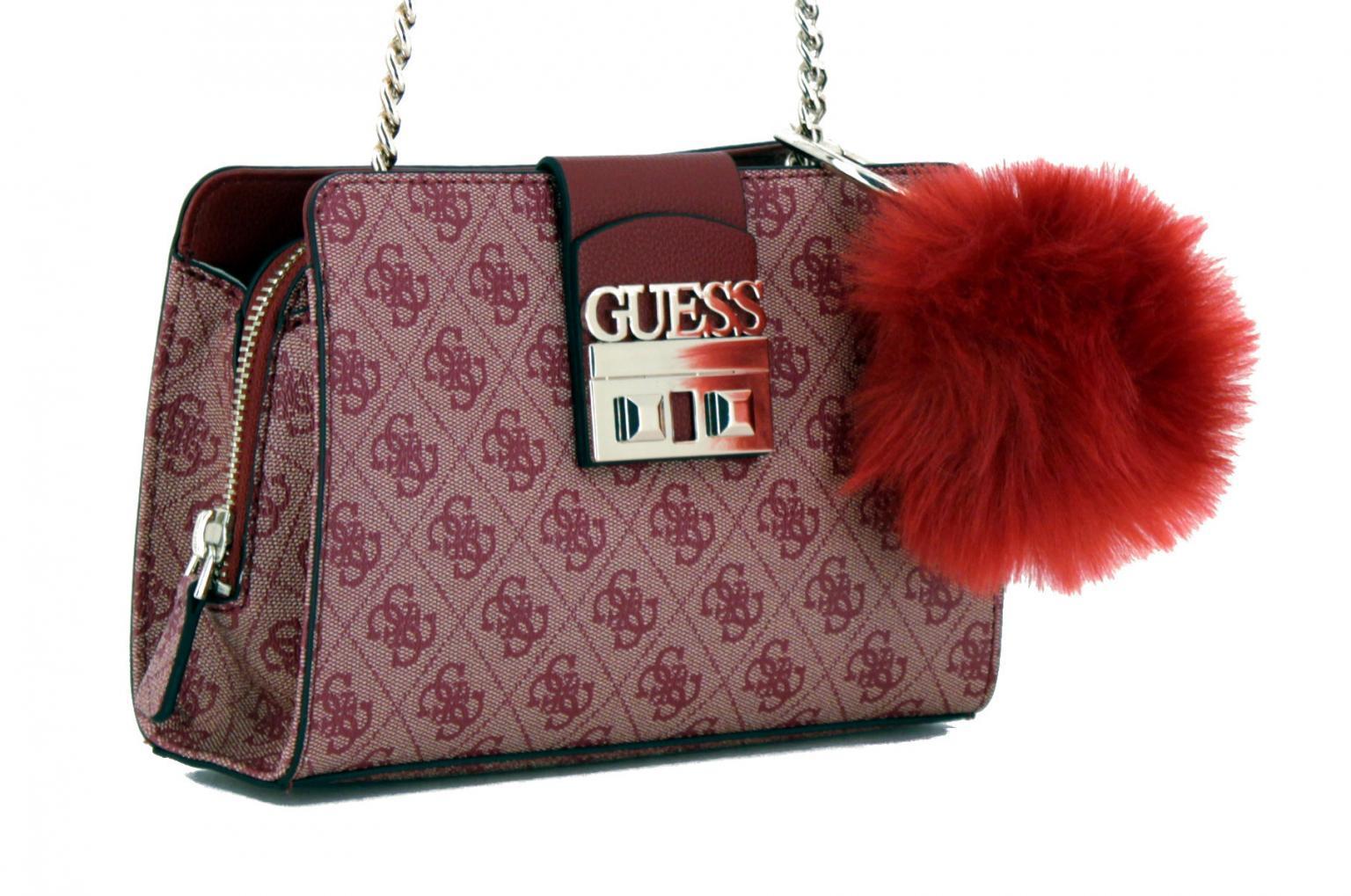 Umhängetasche Guess Logo Luxe Crossbody Fake Fur rot Kette
