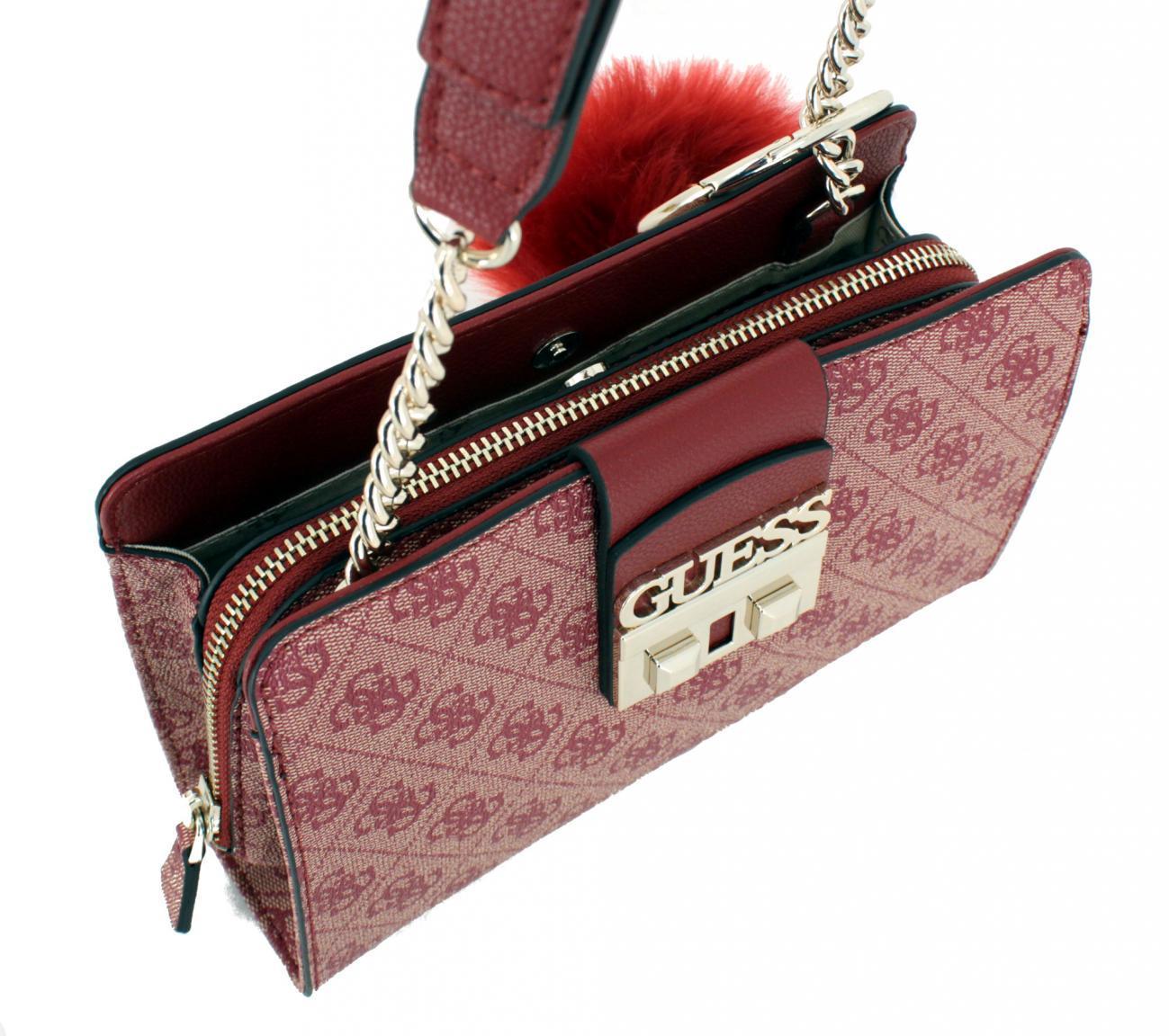 Umhängetasche Guess Logo Luxe Crossbody Fake Fur rot Kette