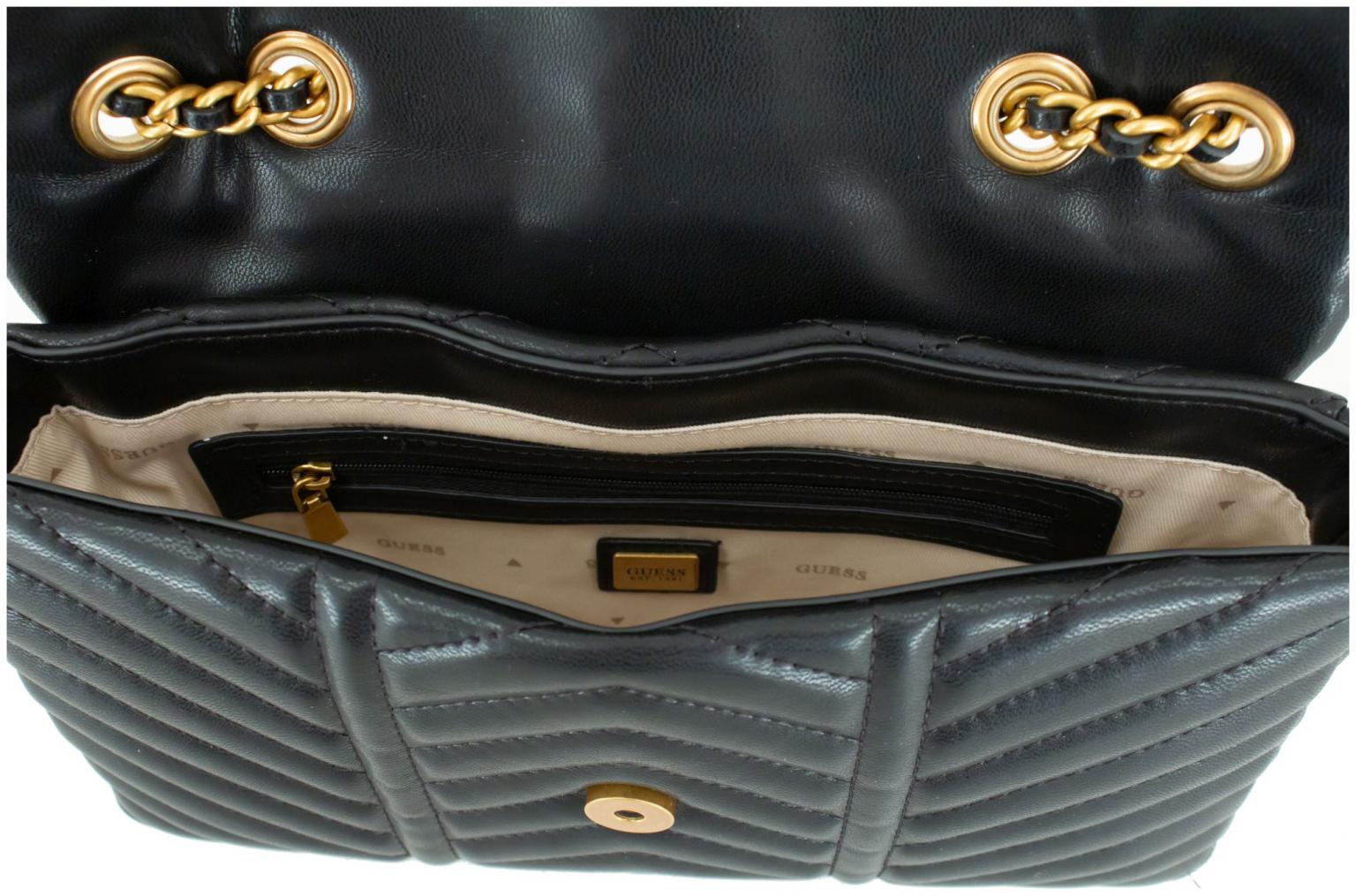 Umhängetasche schwarz gesteppt Guess Lovide Metallkette variabel