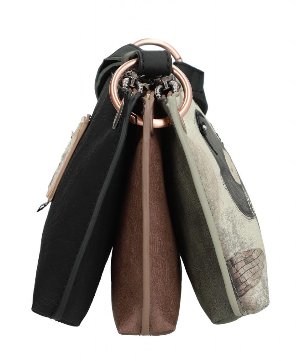Umhängetasche teilbar Anekke Couture Beige schwarz braun