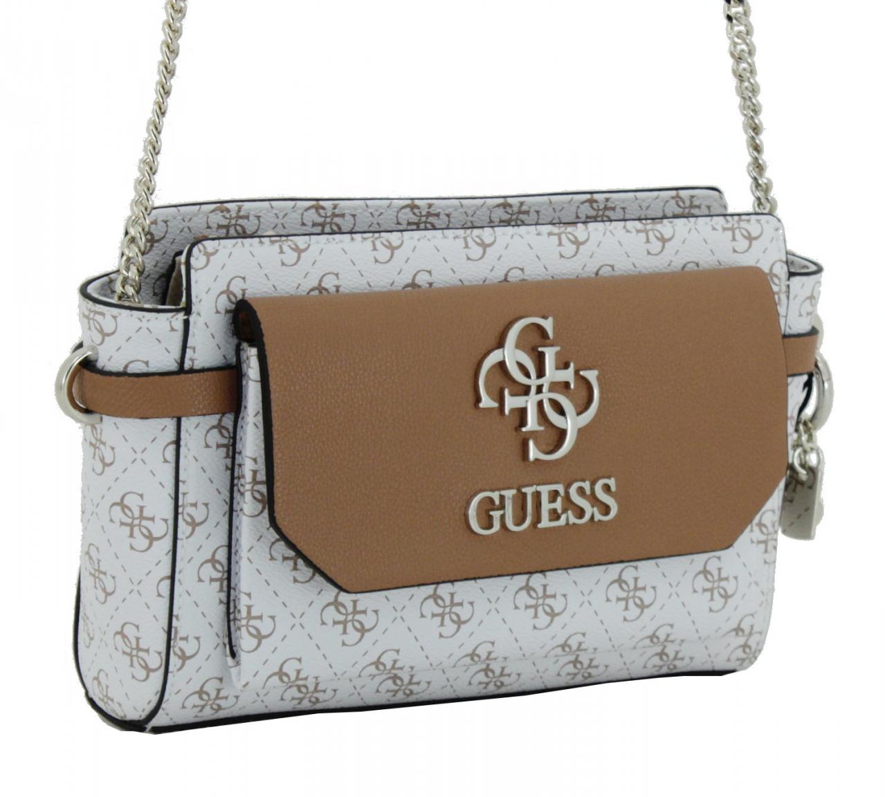 Umhängetasche Crossbody Top Zip Guess Esme White weiß braun Bags & more
