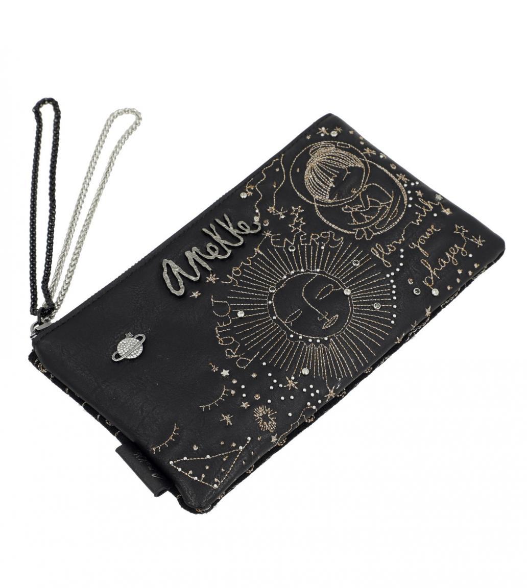 Universe Spirit Clutch Anekke Damenetui schwarz gold Sonne Mond und Sterne
