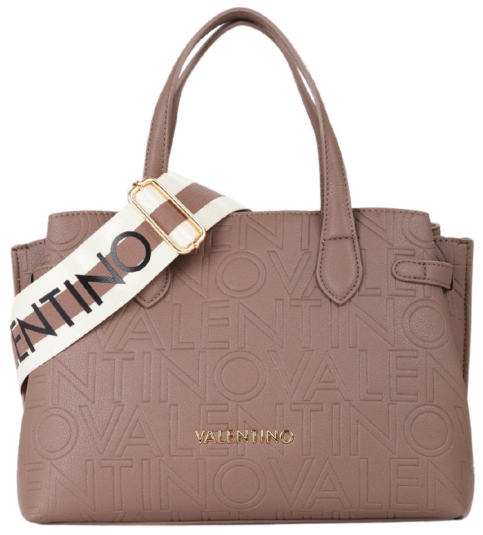 Valentino Kurzhenkeltasche Pansy Taupe Alloverprägung Webriemen 