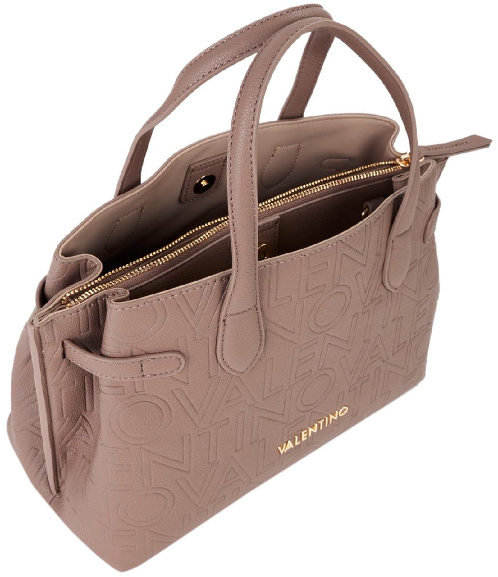 Valentino Kurzhenkeltasche Pansy Taupe Alloverprägung Webriemen 