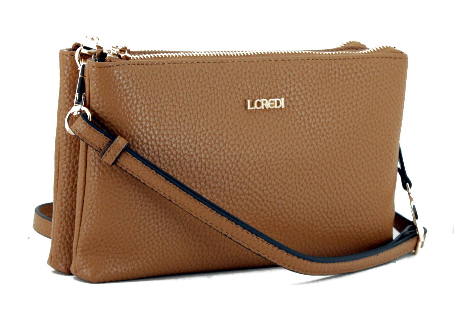 Zweigeteilte Abendtasche L.Credi Cognac Anhänger Ella
