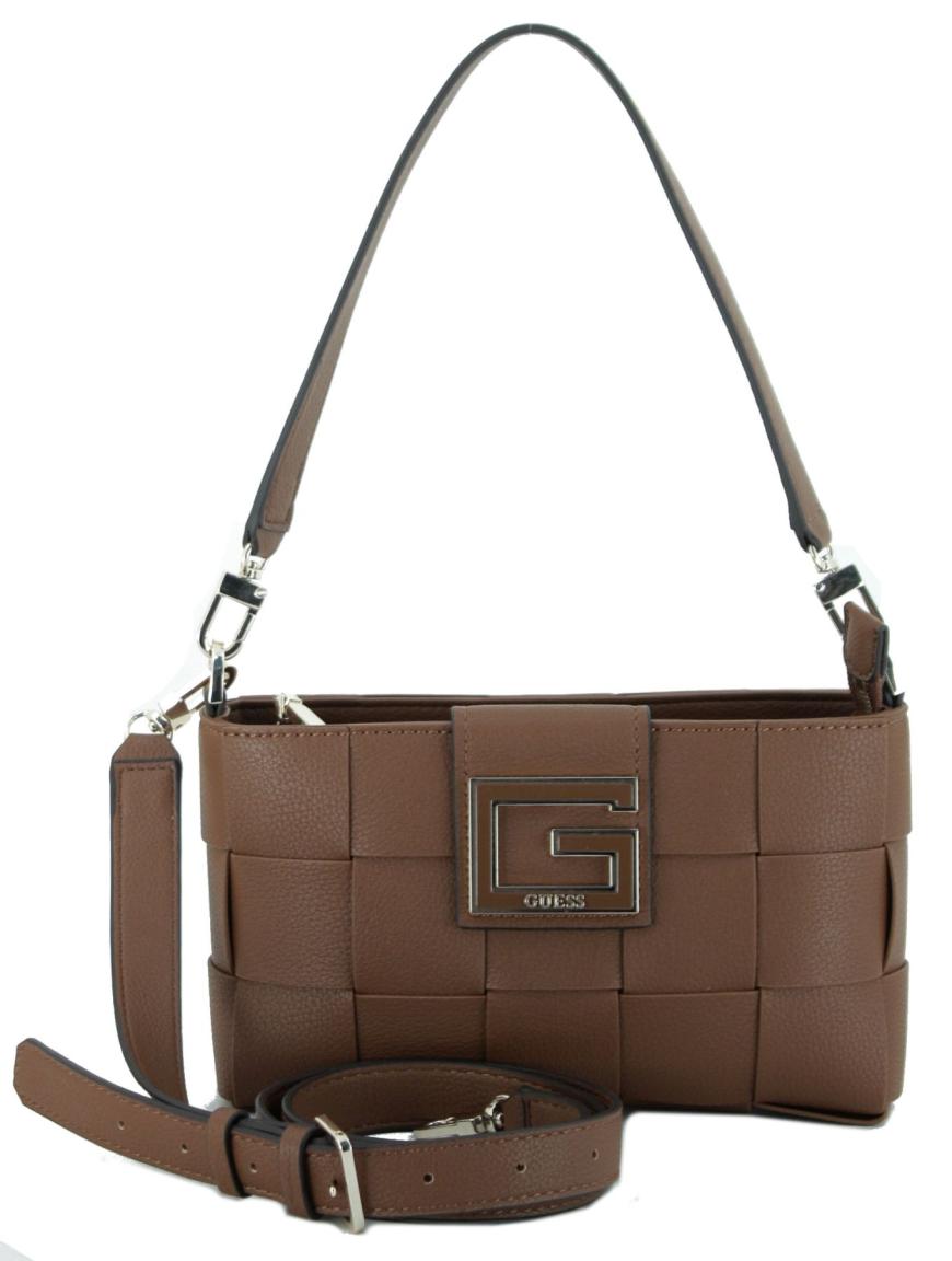 angesagte Flechtoptik Guess Schultertasche Liberty City Cognac Braun 