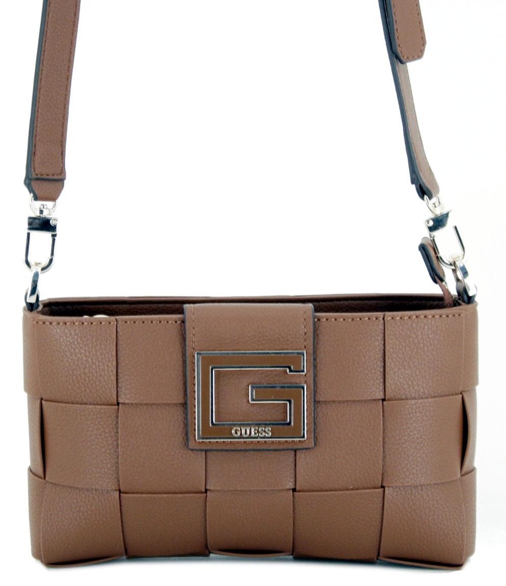 angesagte Flechtoptik Guess Schultertasche Liberty City Cognac Braun 