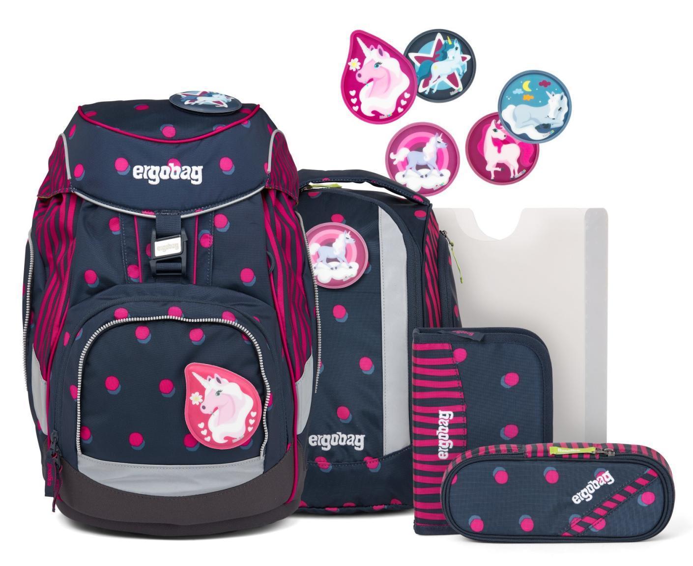 anpassbarer Schulpack 6-teiliges Set ergobag pack dunkelblau pink Federpennal Schubi DuBär