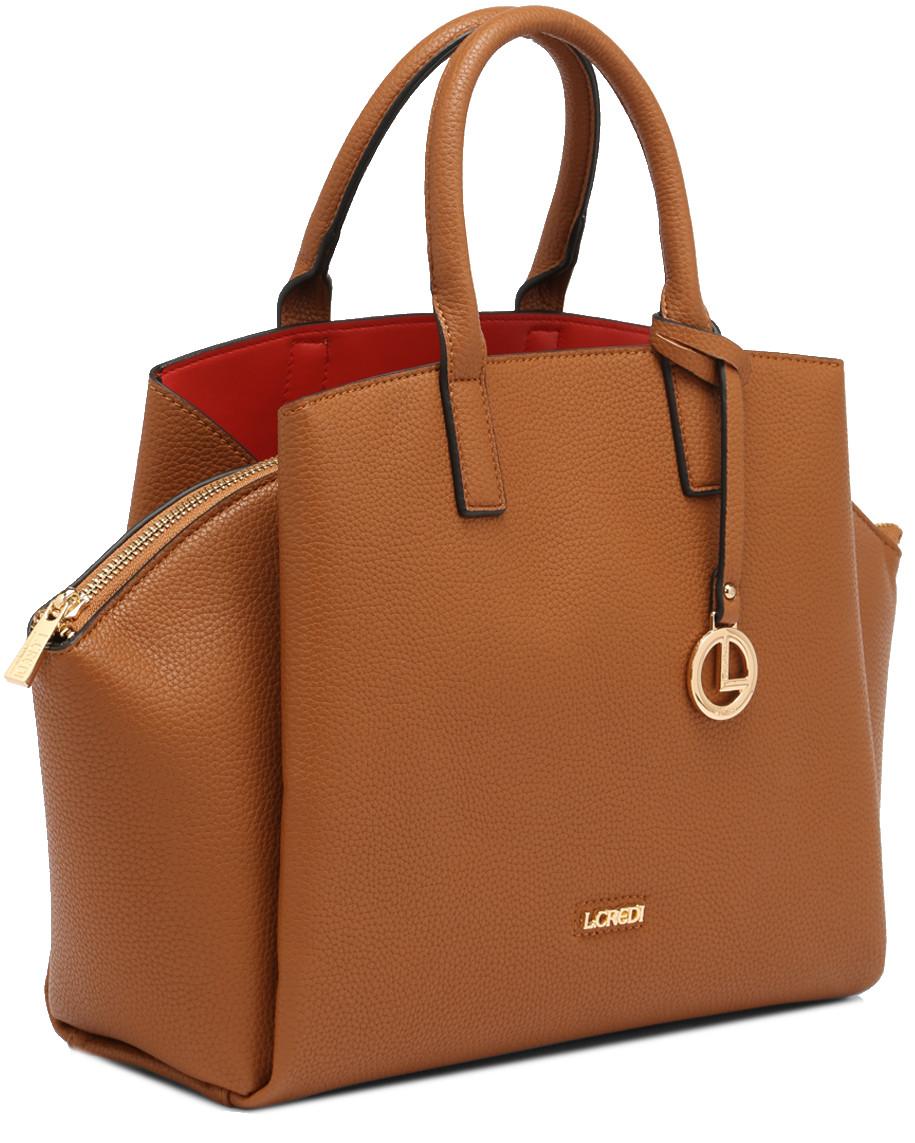 auffällige Kurzgrifftasche L.Credi Kira Cognac braun