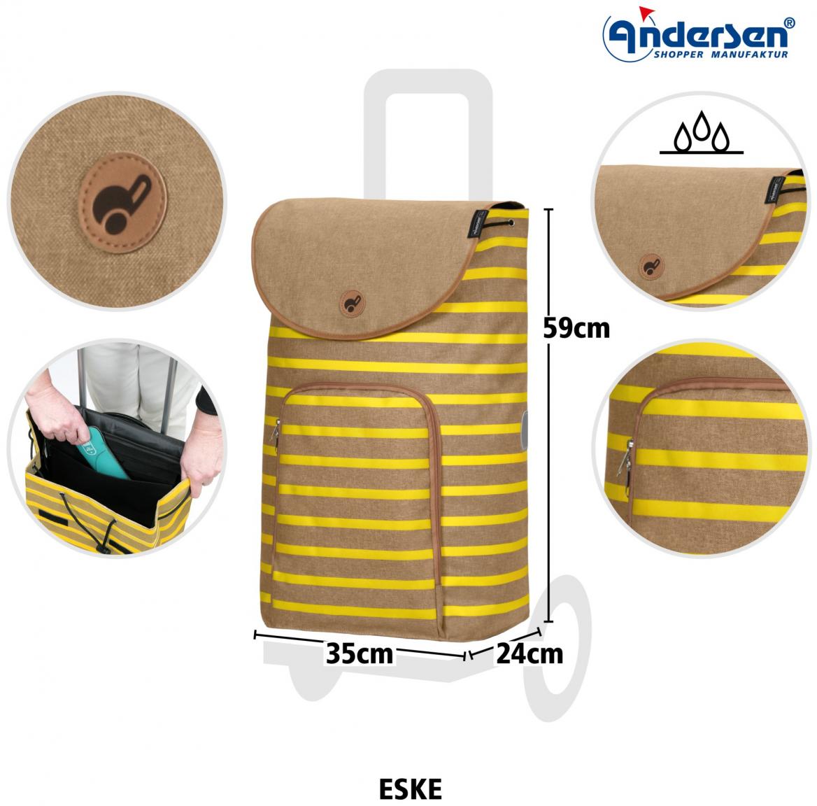 auffälliger Einkaufsroller gelb gestreift Andersen Scala Shopper Eske