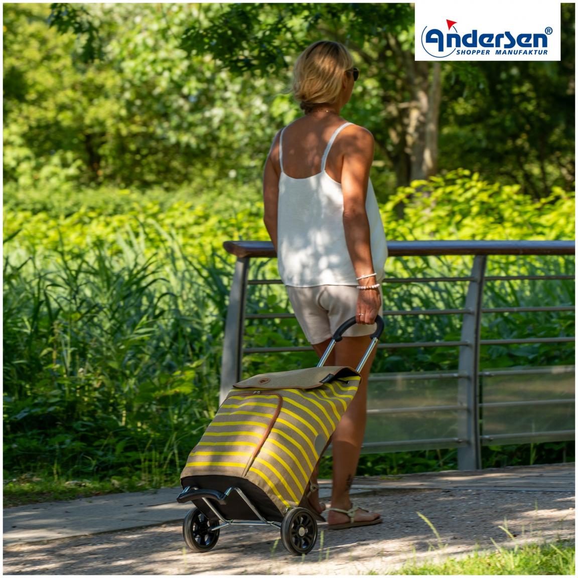 auffälliger Einkaufsroller gelb gestreift Andersen Scala Shopper Eske