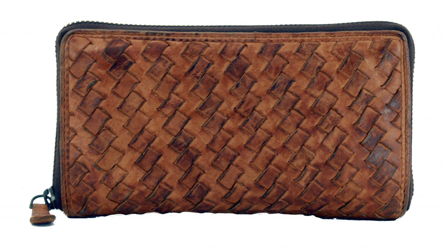 bear bags Grizzly Flechtbörse diagonal Cognac braun Zip