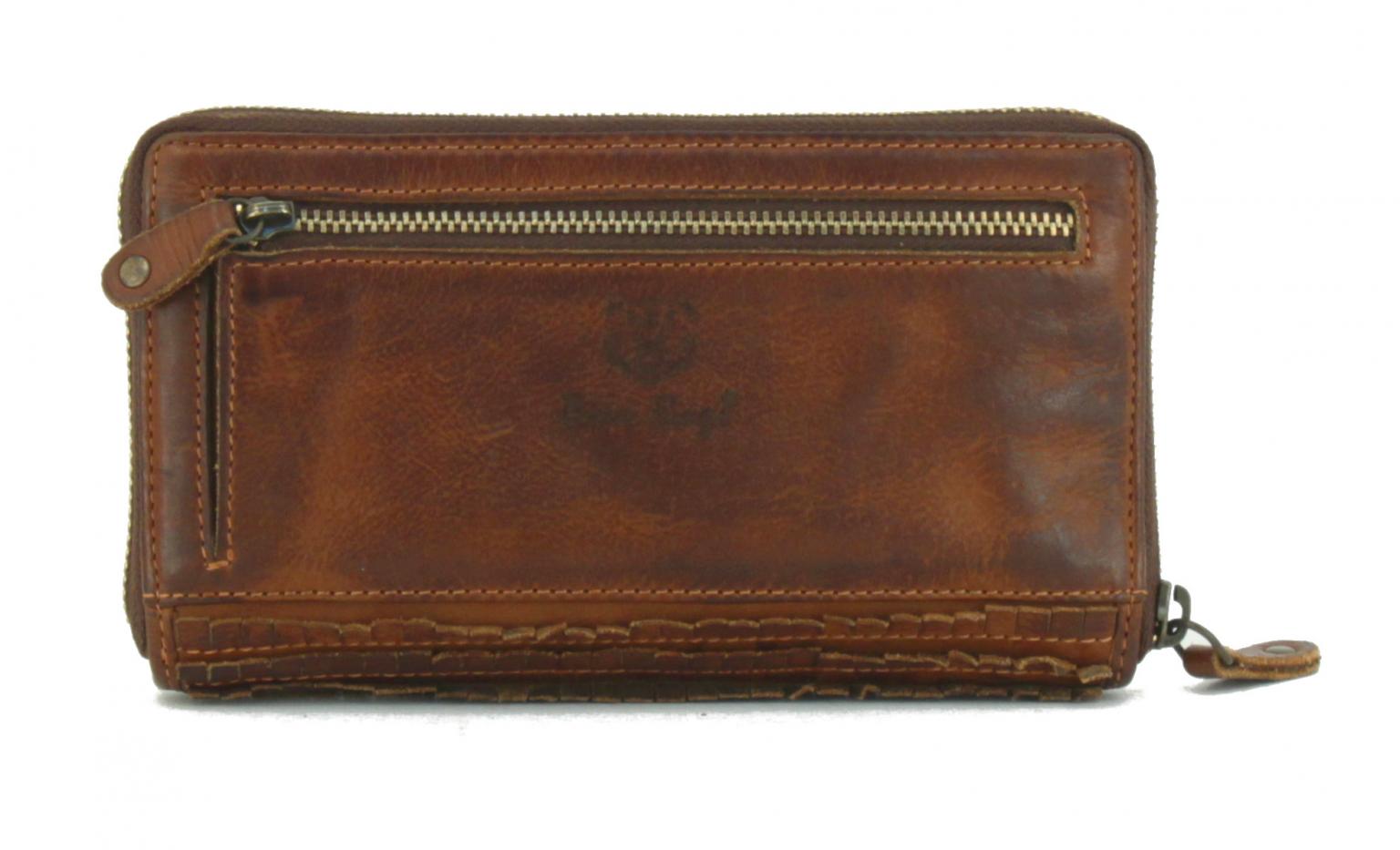 bear bags Grizzly Flechtbörse diagonal Cognac braun Zip