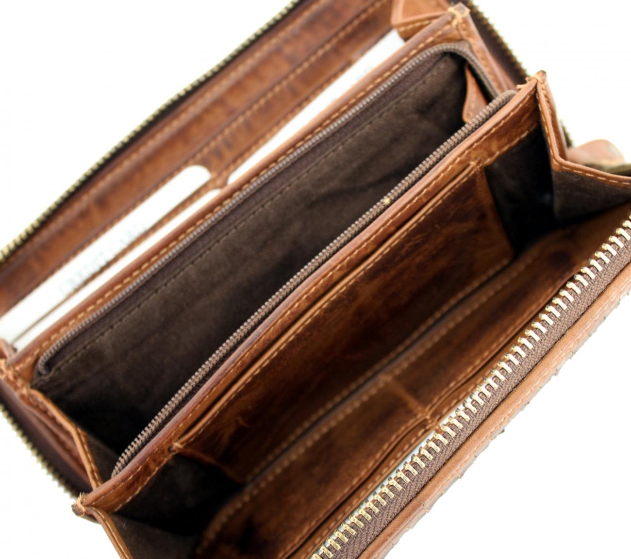 bear bags Grizzly Flechtbörse diagonal Cognac braun Zip
