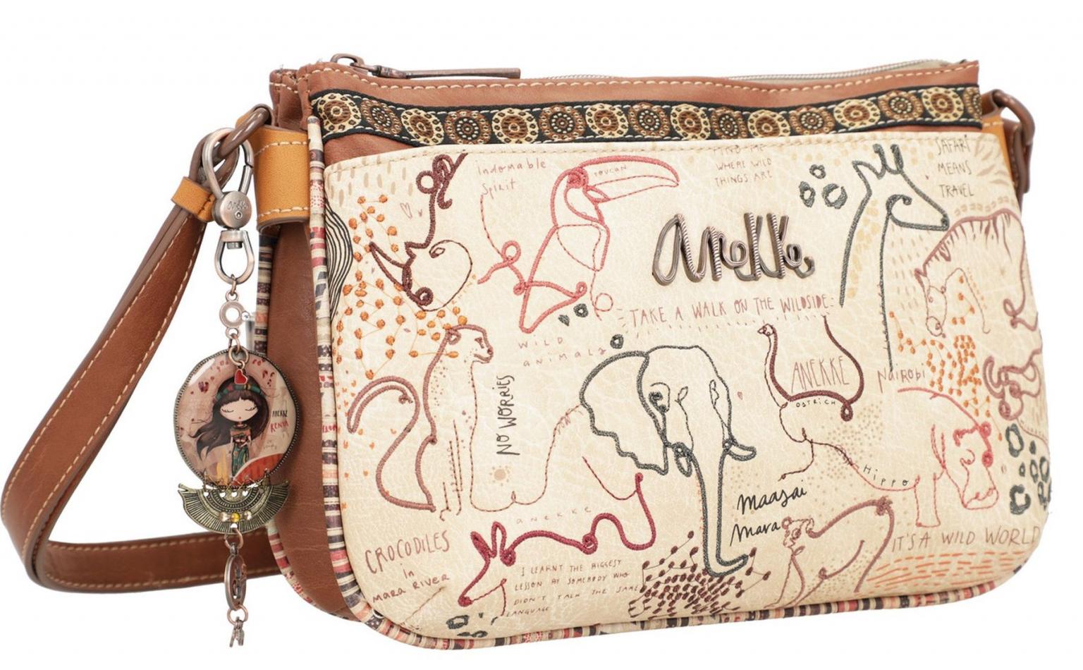 bestickte Crossovertasche Anekke Kenya Safari Fusion Wildtiere beige