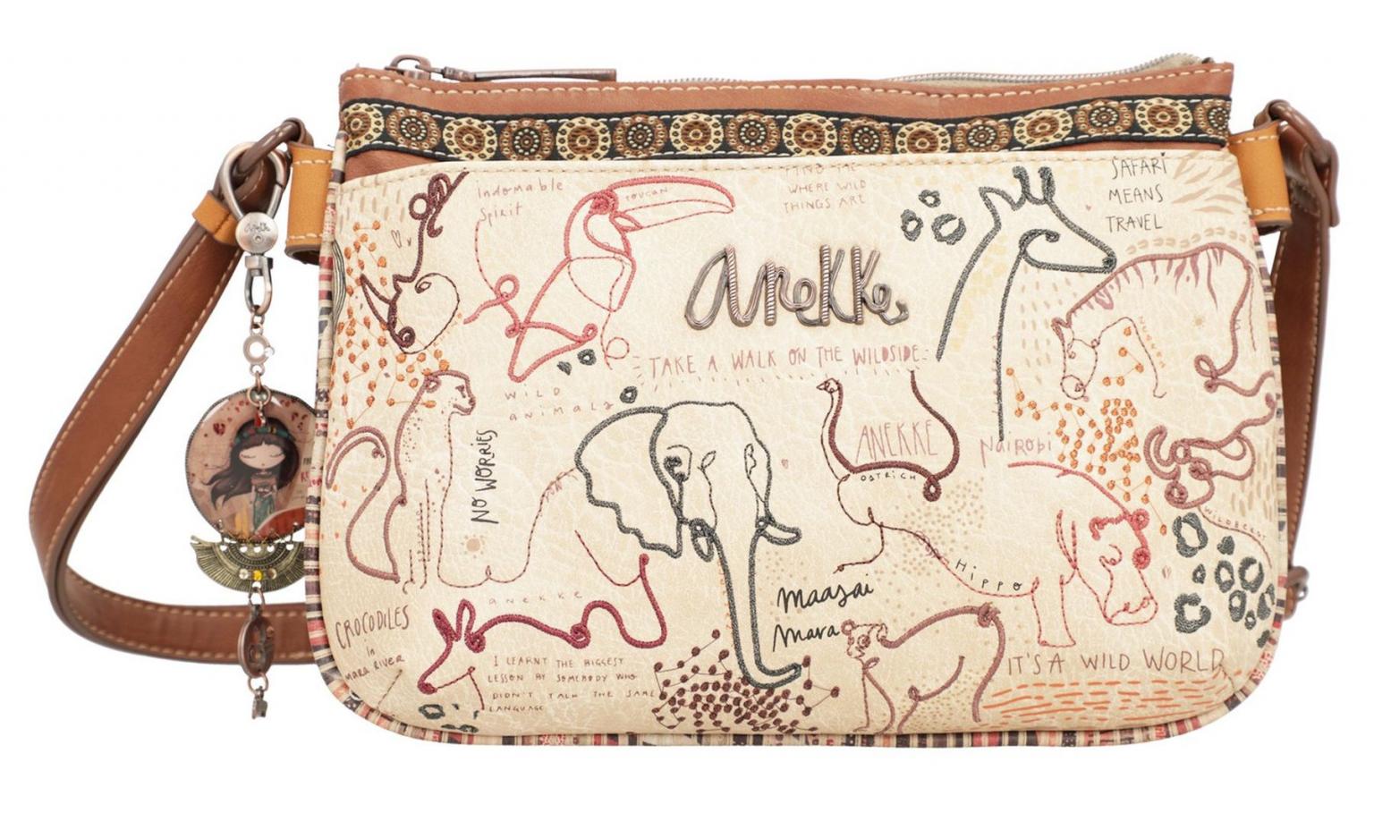 bestickte Crossovertasche Anekke Kenya Safari Fusion Wildtiere beige
