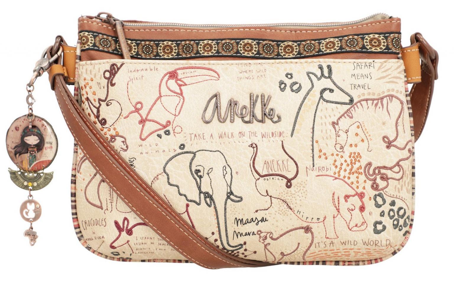 bestickte Crossovertasche Anekke Kenya Safari Fusion Wildtiere beige