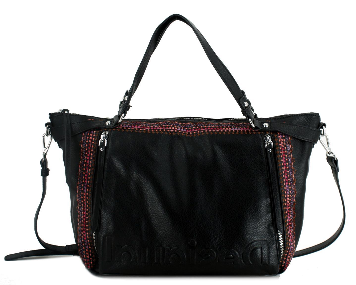 bestickte Kurzgrifftasche Ethno Desigual Regasita Negro Libia schwarz