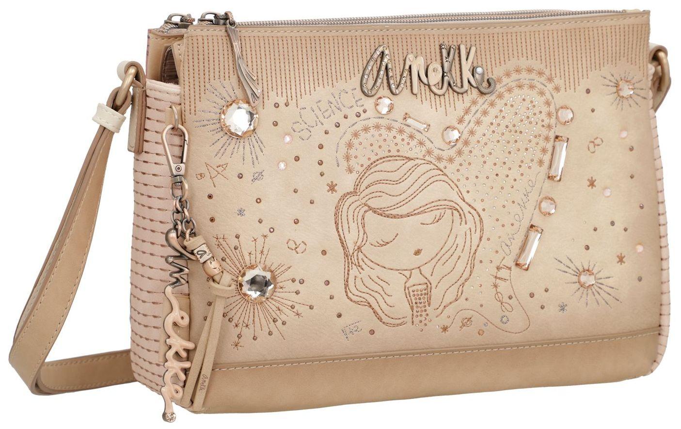 bestickte Schultertasche Strasssteine Anekke Hollywood Studio Nude beige