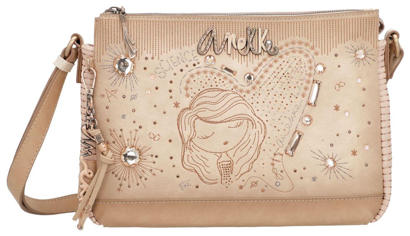 bestickte Schultertasche Strasssteine Anekke Hollywood Studio Nude beige