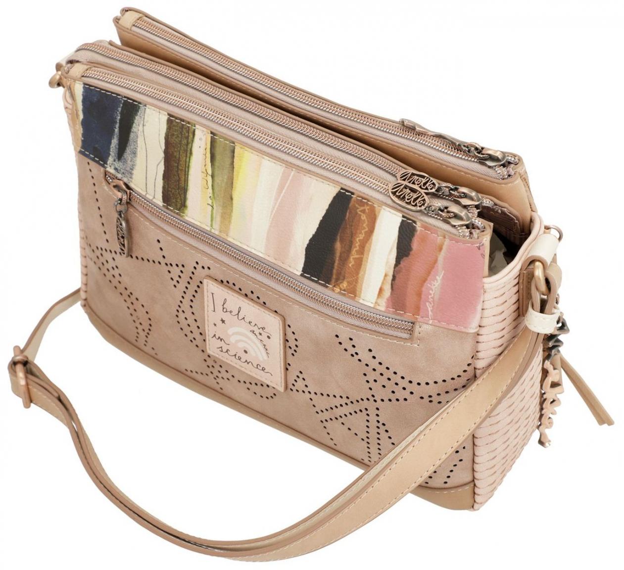 bestickte Schultertasche Strasssteine Anekke Hollywood Studio Nude beige