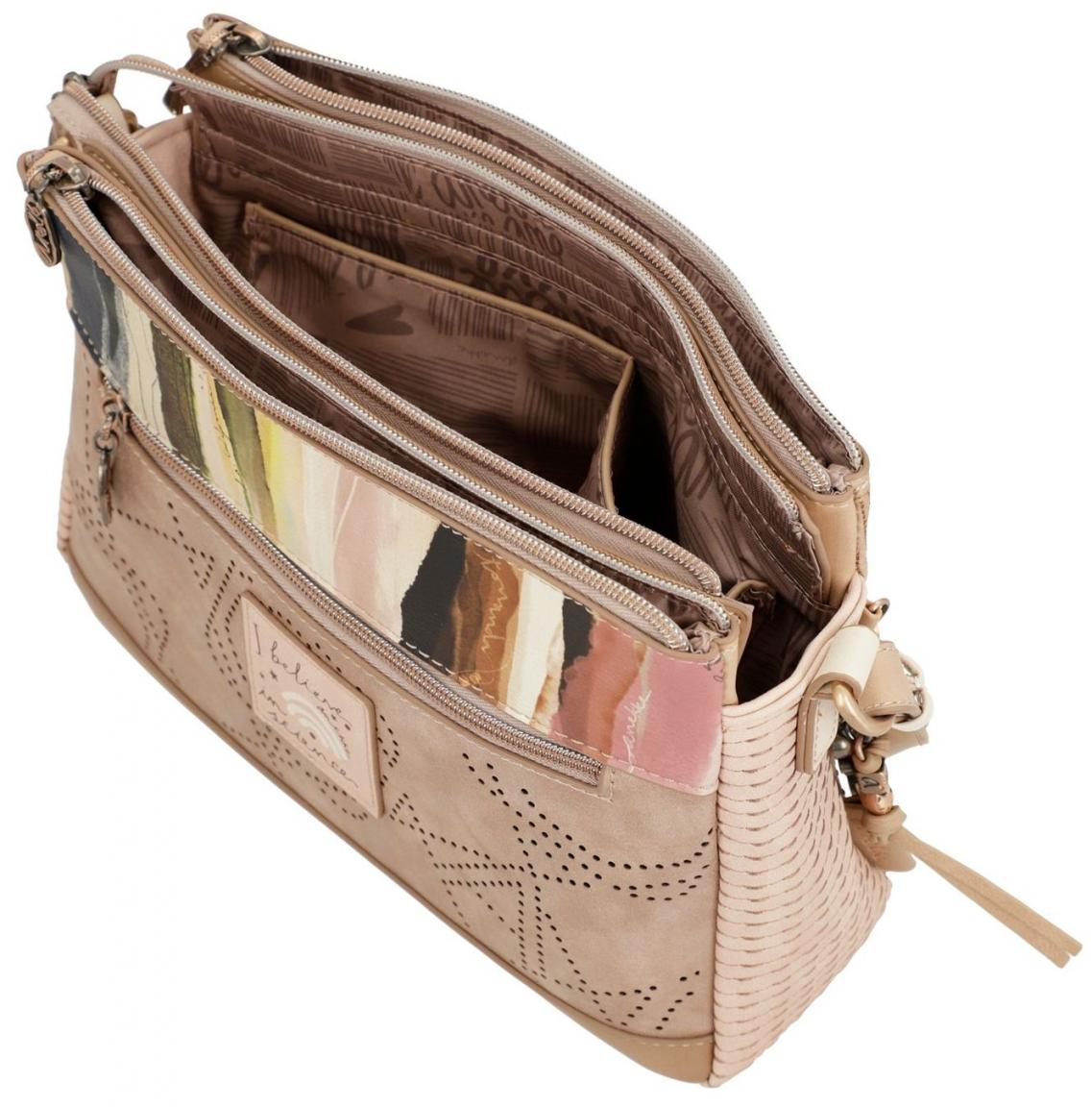 bestickte Schultertasche Strasssteine Anekke Hollywood Studio Nude beige