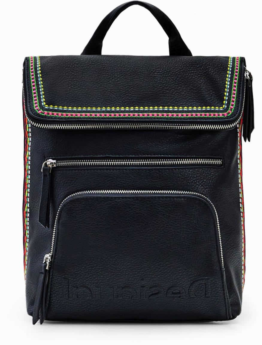 bestickter Damenrucksack Nerano Desigual Raven schwarz Boho