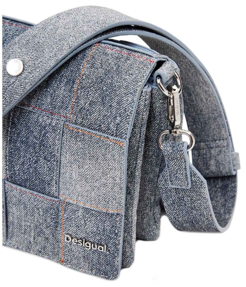 blaugraue Umhängetasche Desigual Yoko Denim Raw Ziernähte