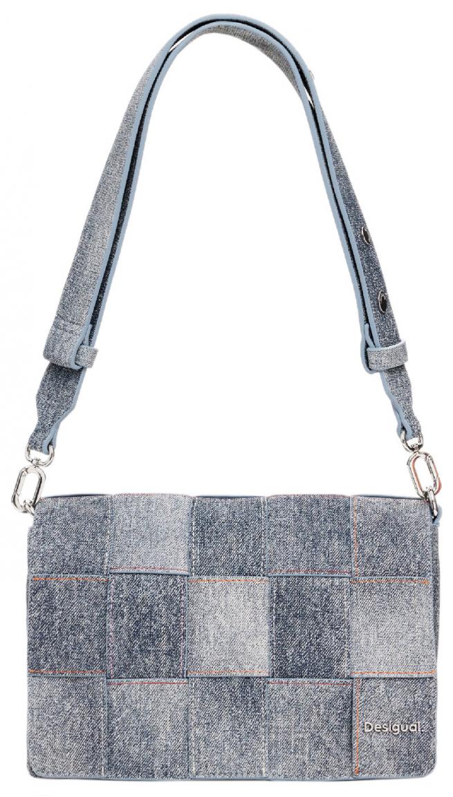 blaugraue Umhängetasche Desigual Yoko Denim Raw Ziernähte