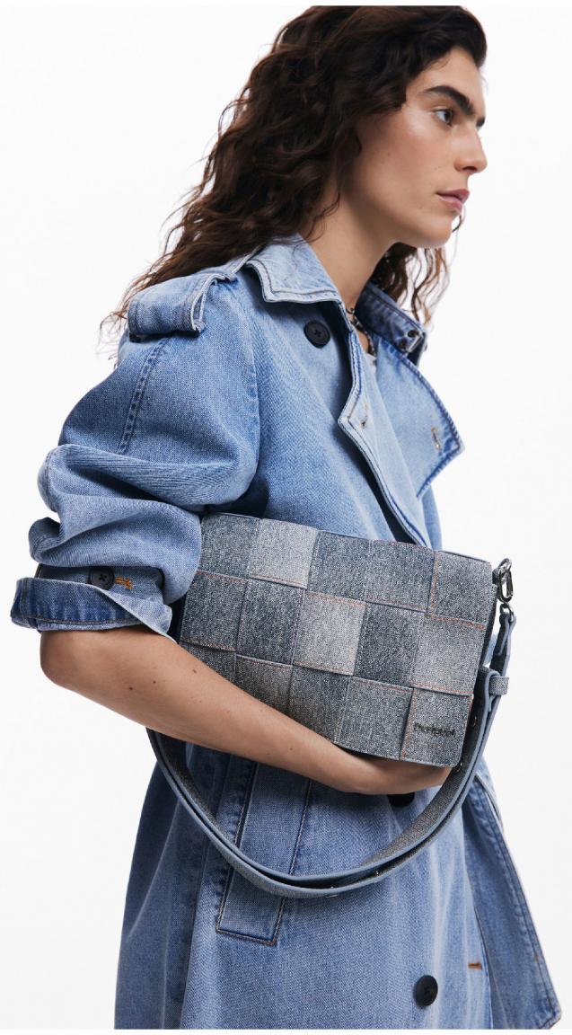 blaugraue Umhängetasche Desigual Yoko Denim Raw Ziernähte