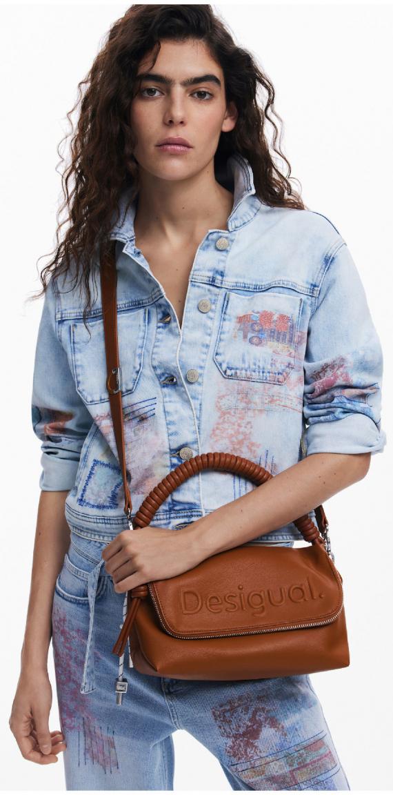 braune Umhängetasche Desigual Venecia 3.0 Überschlag Camel Logo